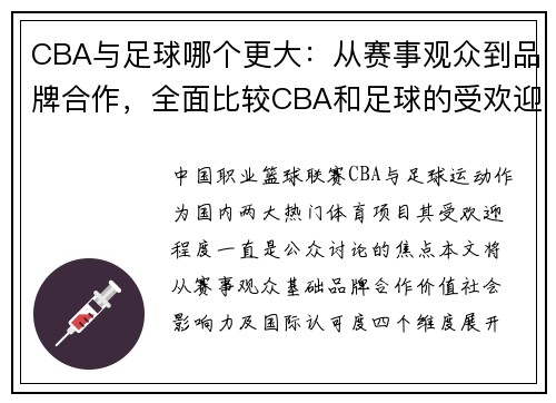 CBA与足球哪个更大：从赛事观众到品牌合作，全面比较CBA和足球的受欢迎程度