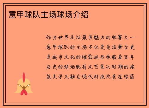 意甲球队主场球场介绍